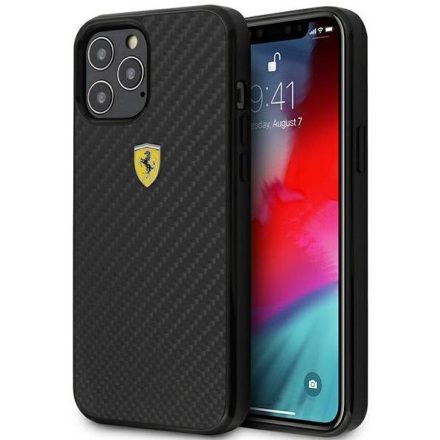 Ferrari Logos iPhone 12 Karbonmintás Tok 