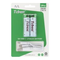   TCBEST, Újratölthető akkumulátor (AA) 650 mAh, USB A - USB Type C 2-kábel kimenet, 2drb 