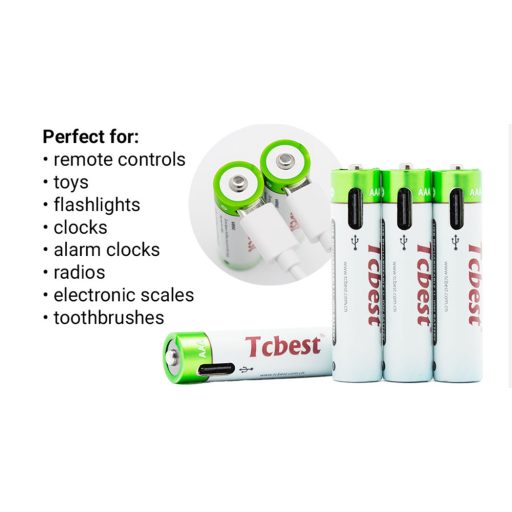 TCBEST, Újratölthető akkumulátor (AA) 1100 mAh, USB A - USB Type C 4-kábel kimenet, 4drb 
